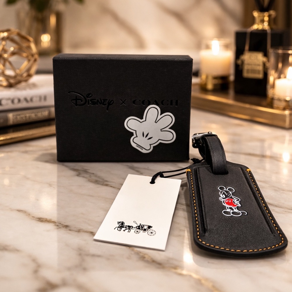 Disney x Coach Mickey Mouse Leather Luggage Tag NWT w/ Box Black Limited Edition